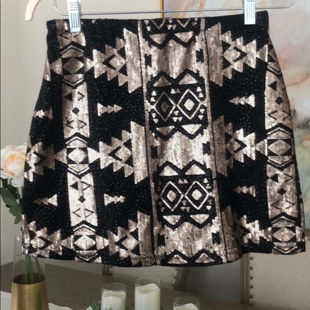 Black and Gold Tribal Sequin Mini Skirt